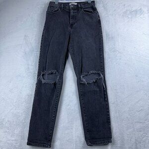 Vibrant MIU Jeans Womens 7(W27) Black Distressed Straight Leg Denim High Rise